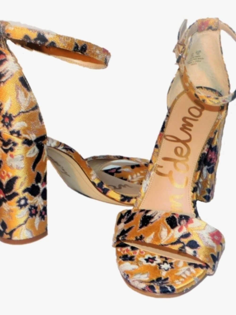 Sam Edelman Gold Floral Block Heel Sandals